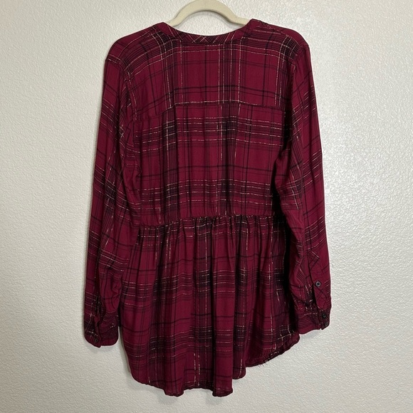 Torrid Burgundy Gold Plaid Button Down Shirt, Size 1X - Picture 5 of 12